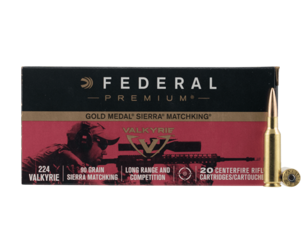 Federal Gold Medal Premium Rifle Ammo Brass .224 Valkyrie 20-Rounds 90 Grain Sierra MatchKing BTHP