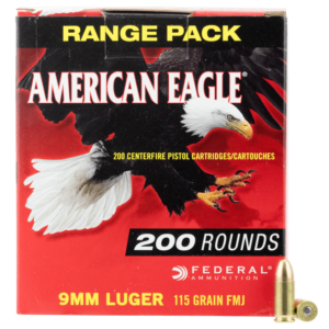 Federal American Eagle Competition Ammo Brass 9mm 200-Rounds 115 Grain FMJ