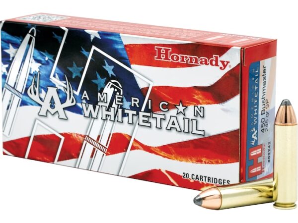 Hornady American Whitetail Ammunition 450 Bushmaster 245 Grain Interlock Spire Point 500 rounds