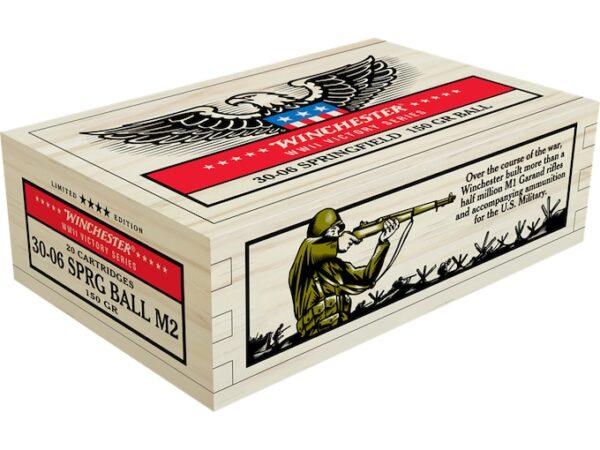 Winchester Limited Edition WWII Victory Series Commemorative Ammunition 30-06 Springfield (M1 Garand) 150 Grain Full Metal Jacket Flat Base 500 rounds