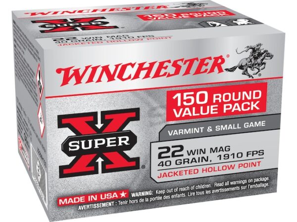 Winchester Super-X Ammunition 22 Winchester Magnum Rimfire (WMR) 40 Grain Jacketed Hollow Point 1000 rounds