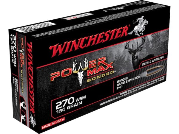 Winchester Power Max Bonded Ammunition 270 Winchester Short Magnum (WSM) 130 Grain Protected Hollow Point 500 rounds