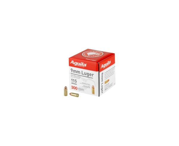 Aguila Centerfire Rounds Brass FMJ 115-Grain 9mm 300 Rounds