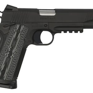 Colt 1911 Government Pistol 5″ Barrel Black Picatinny Rail Checkered Gray G10 Grip Novak Sights