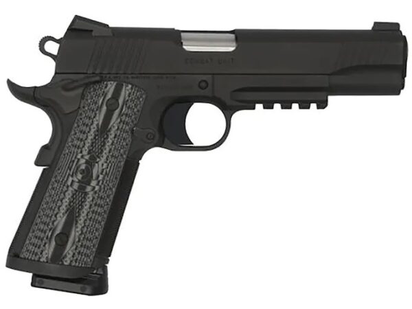 Colt 1911 Government Pistol 5″ Barrel Black Picatinny Rail Checkered Gray G10 Grip Novak Sights