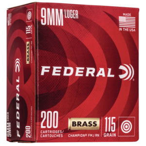 Federal Champion Training Brass 9mm 115 Grain 200-Rounds FMJ