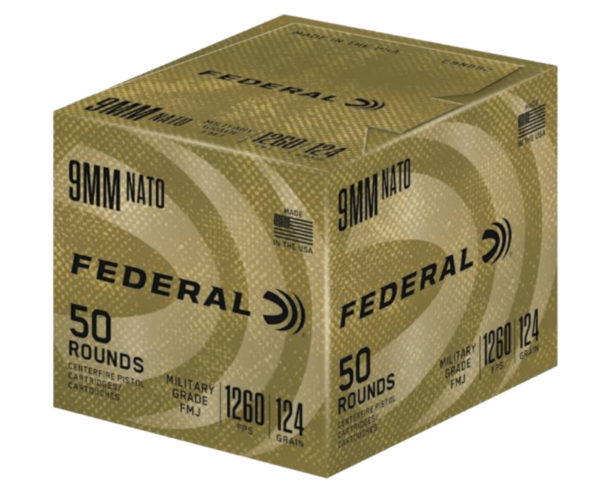 Federal Military Grade Brass 9mm 124 Grain 50-Rounds FMJ