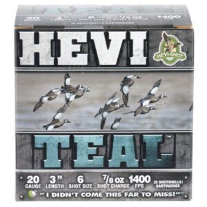 HEVISHOT HEVI-TEAL 20GA 3-INCH 7/8OZ #6 SHOT 25 ROUNDS PER BOX