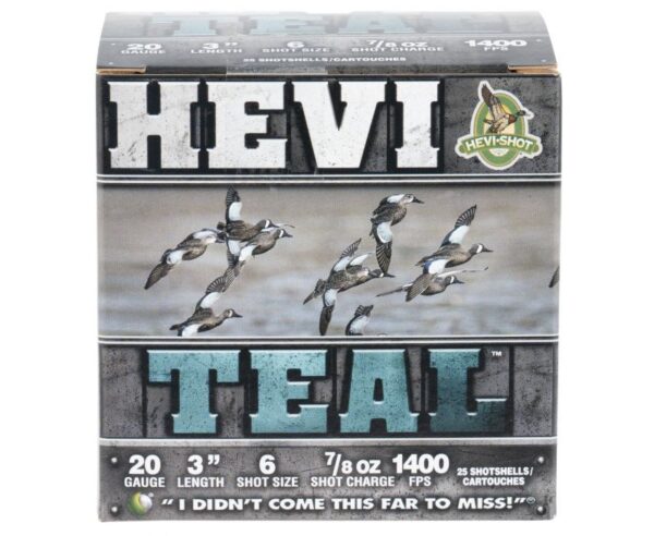 HEVISHOT HEVI-TEAL 20GA 3-INCH 7/8OZ #6 SHOT 25 ROUNDS PER BOX