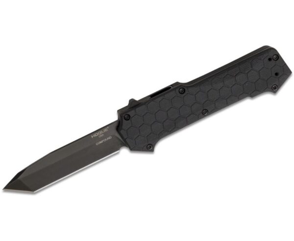 Hogue Compound OTF Automatic Knife – 3.5″ Plain Tanto Blade with Black G10 and Aluminum Handles