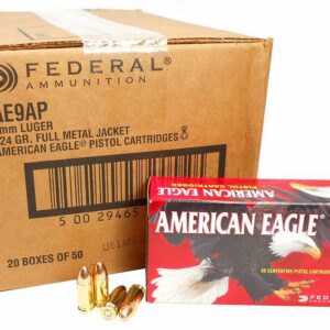 9mm 9×19 Ammo 124gr FMJ Federal American Eagle (AE9AP) 1000 Round Case