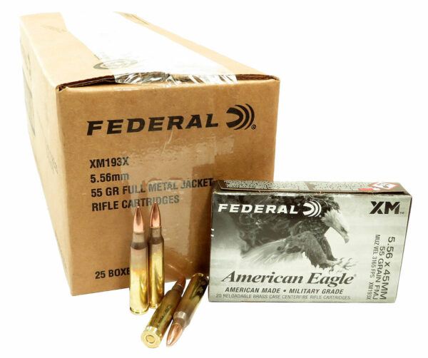 223 5.56×45 Ammo 55gr FMJ Federal American Eagle (XM193X) 500 Round Case