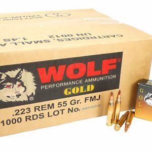 5.56×45 Ammo 55gr FMJ Wolf Gold Brass Case 1000 Round Case