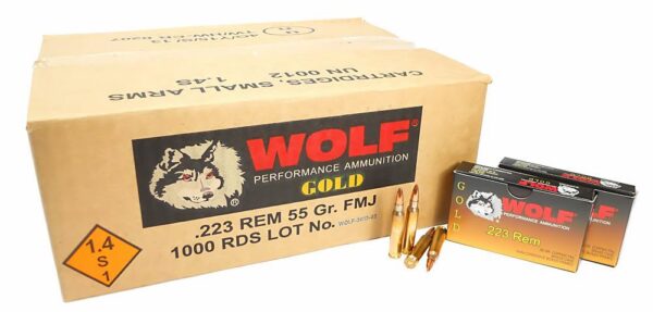 5.56×45 Ammo 55gr FMJ Wolf Gold Brass Case 1000 Round Case