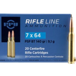 PPU Metric Rifle Ammunition Brass 7x64mm Brenneke 20-Rounds 140 grain Soft Point Boat Tail