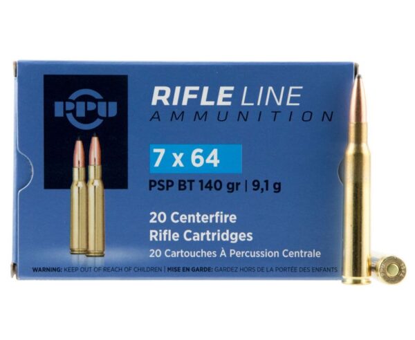 PPU Metric Rifle Ammunition Brass 7x64mm Brenneke 20-Rounds 140 grain Soft Point Boat Tail