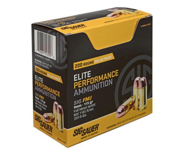 Sig Sauer Elite Ball FMJ 115 Grain Brass 9mm 200Rds