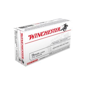 Winchester Ammunition 115 Grain Jacketed Hollow Point Brass 9mm 50Rds