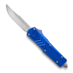 CobraTec FS-X Blue OTF Knife – 2.75″ Plain Drop Point Blade with Nylon Sheath