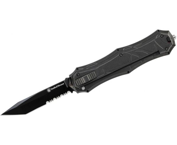 Smith and Wesson OTF Knife – 3.5″ Black Serrated Spear Point Blade