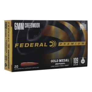 Federal Premium Gold Medal 6mm Creedmoor 109 Grain Long Range Hybrid Target Brass Cased 500 rounds