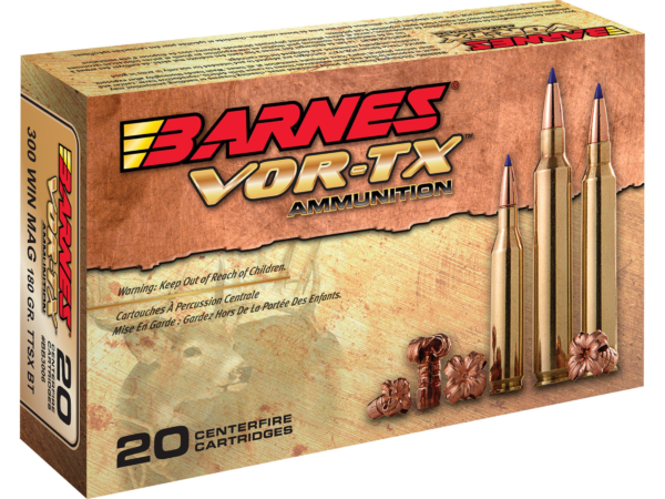 Barnes VOR-TX Ammunition 300 Winchester Magnum 180 Grain TTSX Polymer Tipped Spitzer Boat Tail Lead-Free 500 rounds