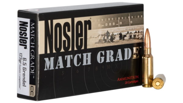 Nosler Match Grade 6.5mm Grendel 123 Grain Hollow Point Boat Tail Brass Cased 500 rounds