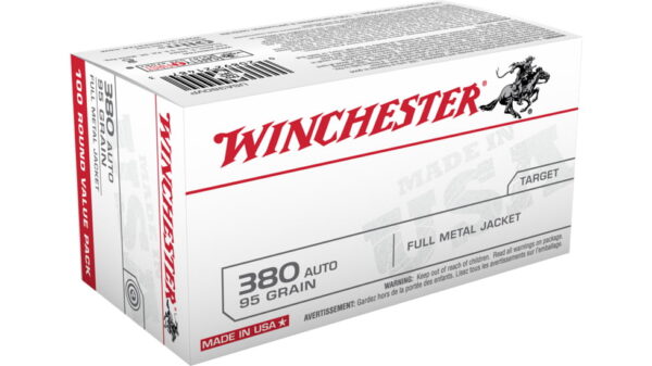 Winchester USA HANDGUN .380 ACP 95 grain Full Metal Jacket Brass Cased  500 rounds